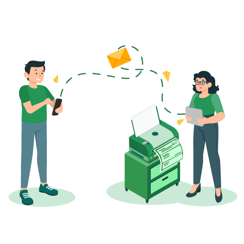 A Man and a Woman Standing Next to a Printer, Actively Sending eChecks