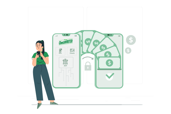 A Woman Is Standing in Front of a Phone with Money on It, Exploring Multiple Payment Options with Digital Wallet Functionality.