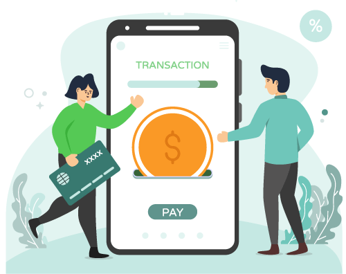 Efficient Vendor Payment Management: Two People by a Phone with a Payment Icon.