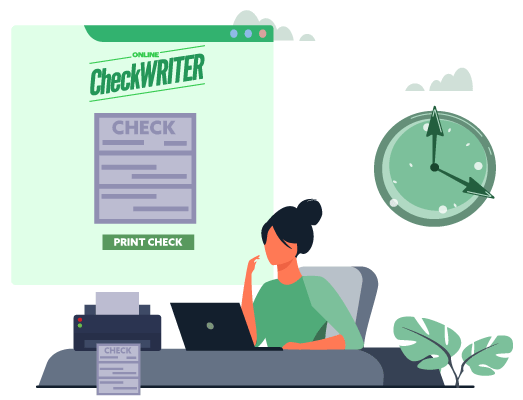 A Woman Working on Using her Laptop, She Print Personal Checks Or Business Checks Now