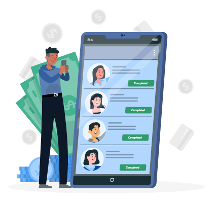 A Man Standing Next to a Phone with Money Icons, Demonstrating the Versatility of Payment Methods by Adding Payees from Other Apps