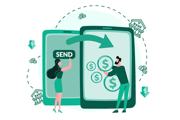 A Man and Woman Are Using a Smartphone to Send Payment.