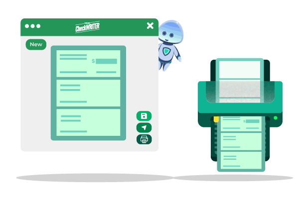 A Robot Is Standing Next to a Printer, Potentially Indicating a Setup for the Creation and Printing of Printable Checks.