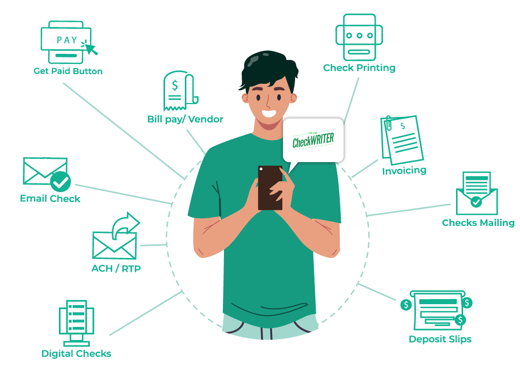 A Man Holding Up a Phone with a Lot of Different Payment Icons on It, Including International Money Transfer Options.