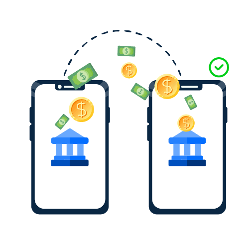 Two Mobile Phones with Money Coming Out of Them, Exemplifying the Ease and Convenience of Digital Transactions, Including ACH Transfer for Seamless Fund Transfers.