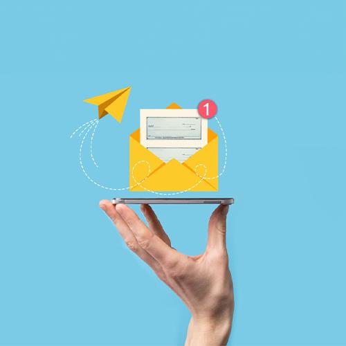 Checkissuing Alternative – Secure Check Mailing A Hand Holding an Envelope Featuring a Paper Airplane, Symbolizing the Checkissuing Alternative Secure Check Mailing System