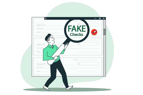 A Man Holding a Magnifying Glass Finding Fake Checks Using Positive Pay for Print Checks