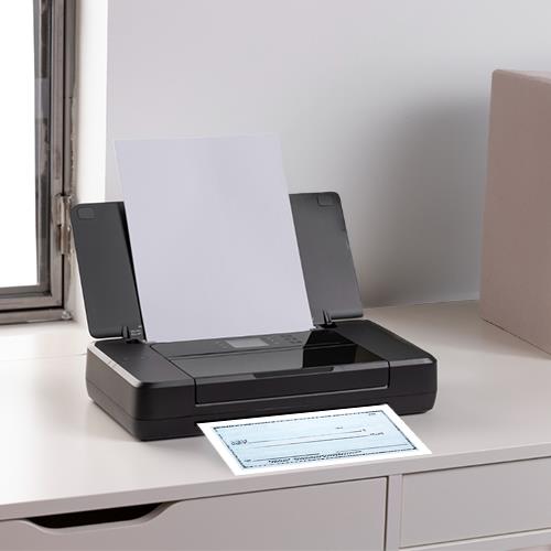 Print Checks From Home – Simplify Your Finances A Printer Sitting on Top of a Desk, Ready to Print Checks From Home