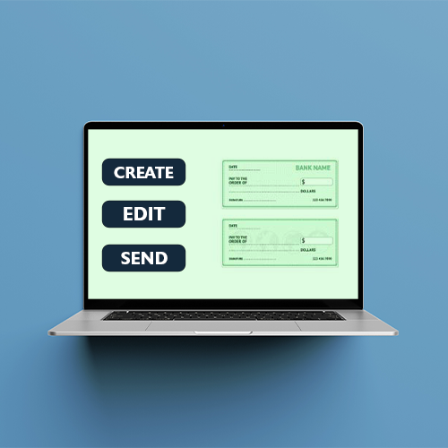 Electronic Check Deposit – Make It Easier And Faster Laptop Displaying Online Check Management Interface with Options to Create, Edit, and Send a Check, Including Electronic Check Deposit