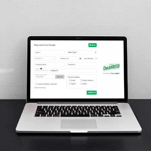 In a Laptop on a Table, a Payment by Link Is Displayed