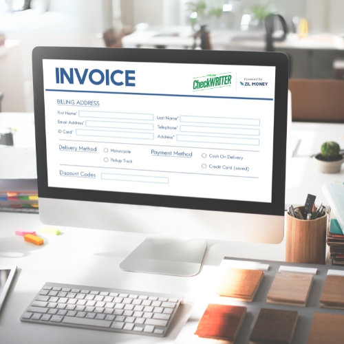A Computer Is on the Table. It Displays Send Invoices for Free