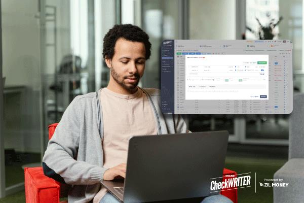 Mail Checks and Make Vendor Payments Easy for Furniture Shop A Man Makes a Payment Via Mail Checks Using His Laptop. Simplify Your Transactions