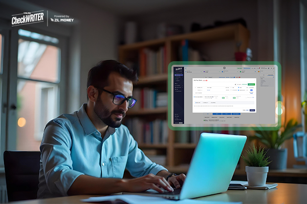 Check Mailing Solutions for Faster and Efficient Claim Settlements A Person Working On a Laptop that Shows Platform Interface. Makes Check Mailing