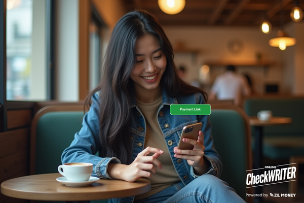 A Women Using a Smartphone to Create And Send Payment Links