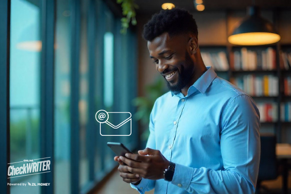 A Person Holding a Smartphone Mailing Checks Online