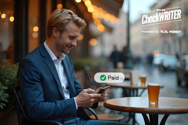 A Man Sitting Infront Of a Restaurent Paying Bills. Tired of Late Fees Here’s How to Avoid Them Forever,