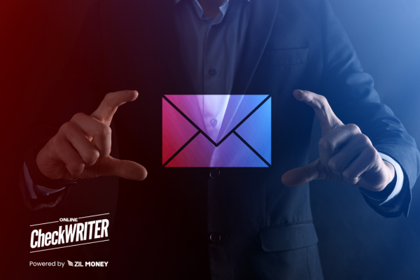 Transform Your Payment Process with Online Check Mailing Say Goodbye to Old School Hassles A Person Showing a Mailing Envelop Representing Online Check Mailing