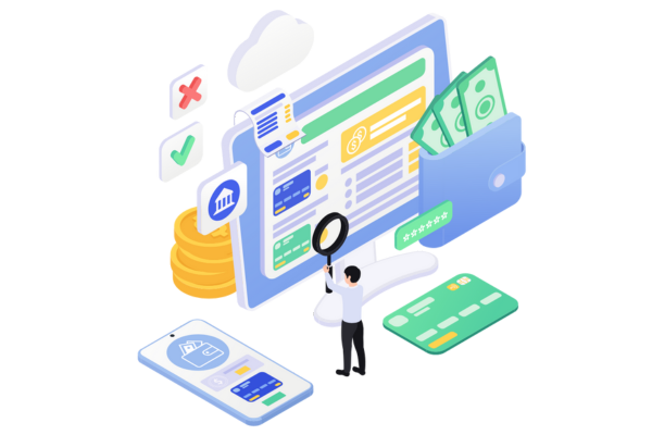 A Computer and Printer Shows And Some Blank Checks, That Represents Vcheck Solutions Alternative