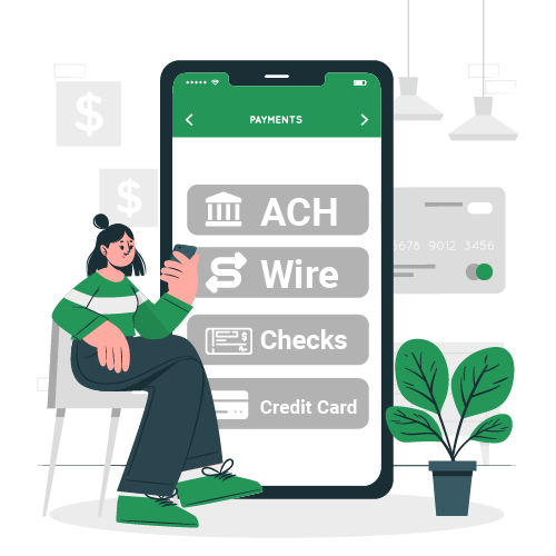 A Woman Holding a Phone to Make Payments, Get Paid Fast & Easy. Simplify Payment Processing for Law Firms