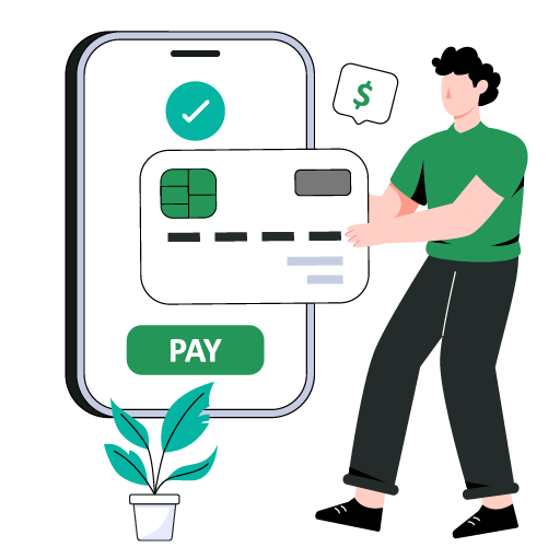 A Man Using A Credit Card and Smartphone to Make Payment, Print and Mail Checks, Send ACH or Wire Transfers, and Invoicing for Education Industry Payments