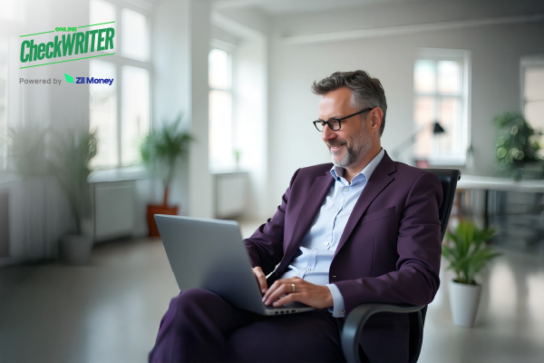 A Man Using A Laptop to Make a Payment. Represents Print Deposit Slip