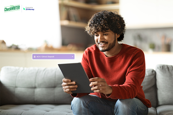 A Man Using A Tap to Make Direct Deposit | Enhance Employee Satisfaction and Boost Efficiency, Represents Free Check Printing Software with Fast and Secure