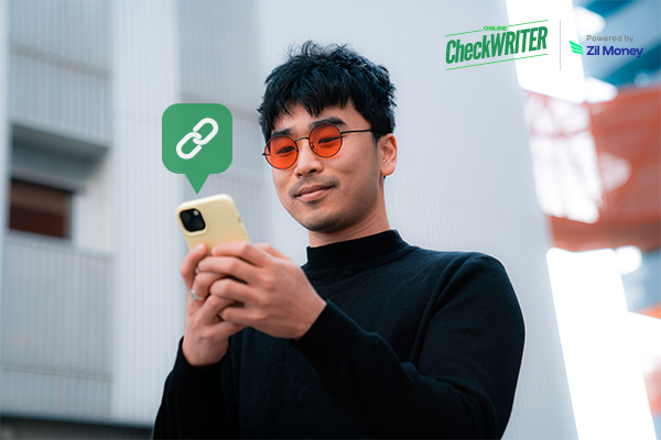 A Man Using A Smartphone To Make a Payment Easily. That Represents the Payment Link. Accept Payments Via Credit Card, ACH, and More. Improve Cash Flow and Streamline Payment with Ease