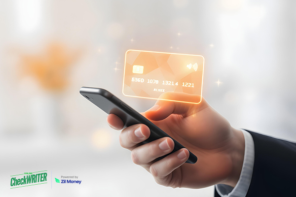 A person holds a smartphone displaying a glowing Virtual Card, symbolizing secure and fast digital payments.