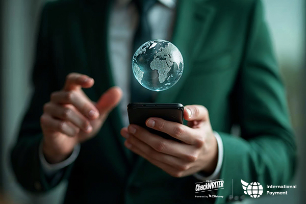 Fast International Payments in 2025: 3 Big Problems Finally Solved A Businessman Uses a Smartphone with a Globe Projection, Showing Fast International Payments Made Simple and Secure.