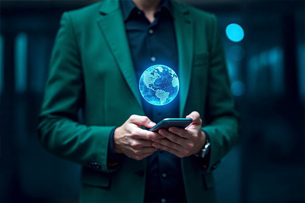 A Man Using A Phone to Send International Payments Within Minutes, No Hidden Fees, Multi-Currency Support, and No Pre-Funding Required. Experience Global Payments