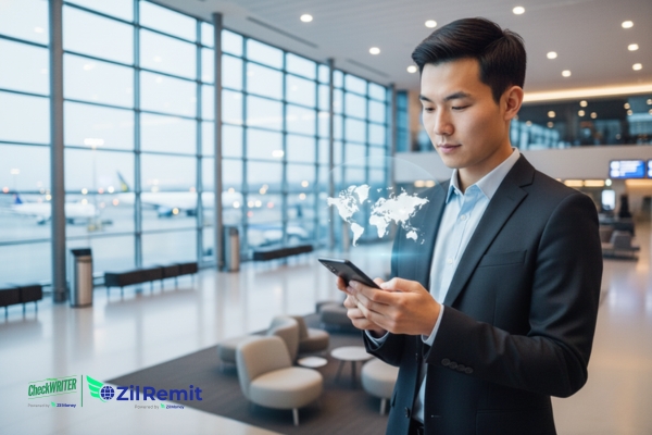Fast International Payments Made Simple in 2025 A Man In an Airport Holding a Smartphone to Make International Payments, Fast International Payments, Finally Made Clear in 2025 Why Transparency Matters for Businesses