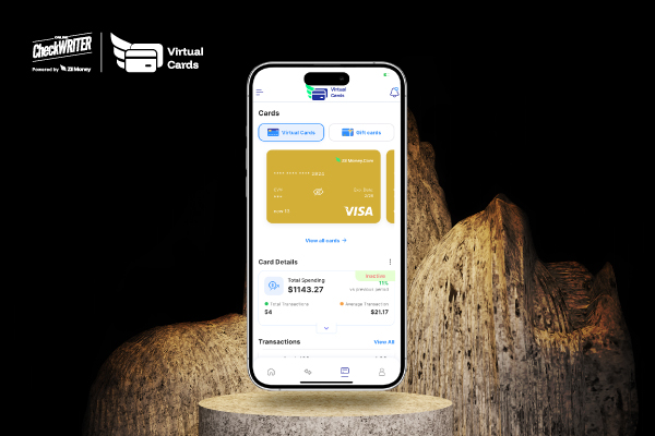 An Image That Shows A Smartphone that Displays a Virtual Card Mobile App Interface. Enhances Security and Transforms Company Spending into Real-Time Control