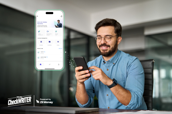 Elevate Your Consulting Business The Power of Managing Payments withGetPaid Link A man looking at the GetPaid Link app on his phone